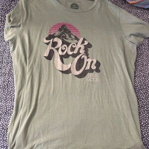 Life Is Good Sage Green Short Sleeve Tee with Pink and Black Graphic